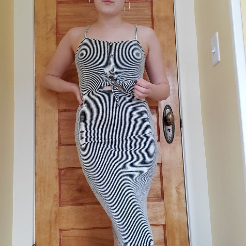 Caution to the Wind Striped Midi Front-Tie Dress